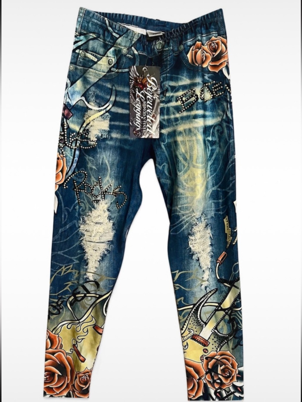Bejeweled By Susan Fixel leggings with Real Swarovski Flower Designs